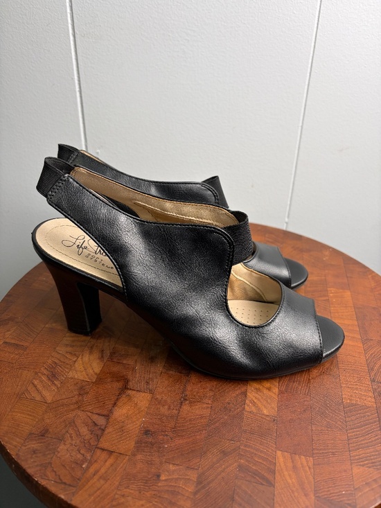 Life Stride Women's Celestial Peep Toe Black Slingback Pumps Size 8M - Picture 1 of 16